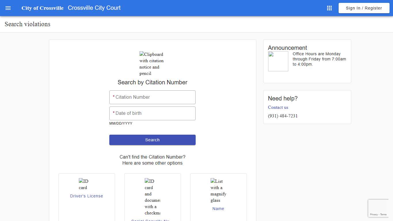 Search - Search violations - Crossville City Court - City of Crossville - Municipal Online Services