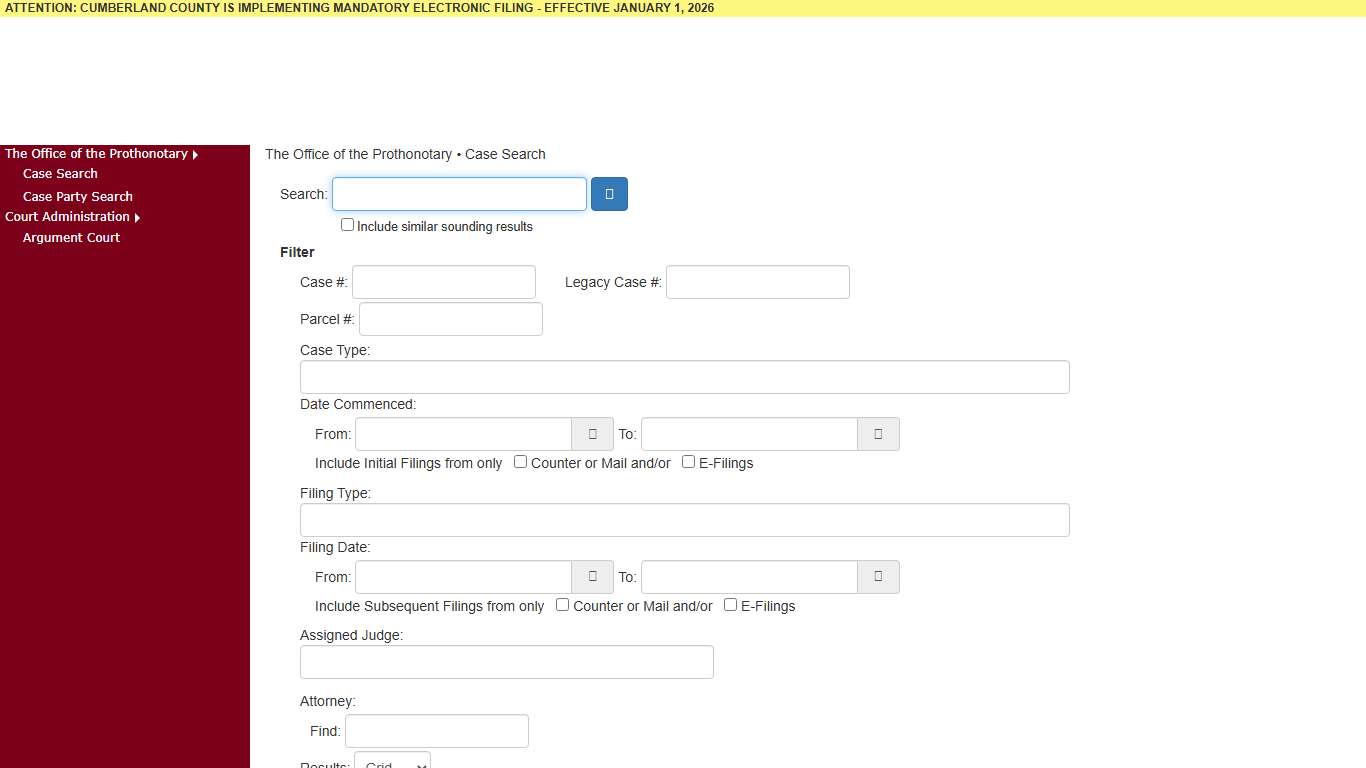 The Office of the Prothonotary • Case Search - Cumberland County