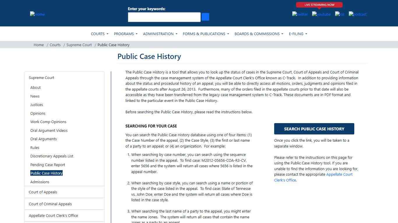 Public Case History | Tennessee Administrative Office of the Courts