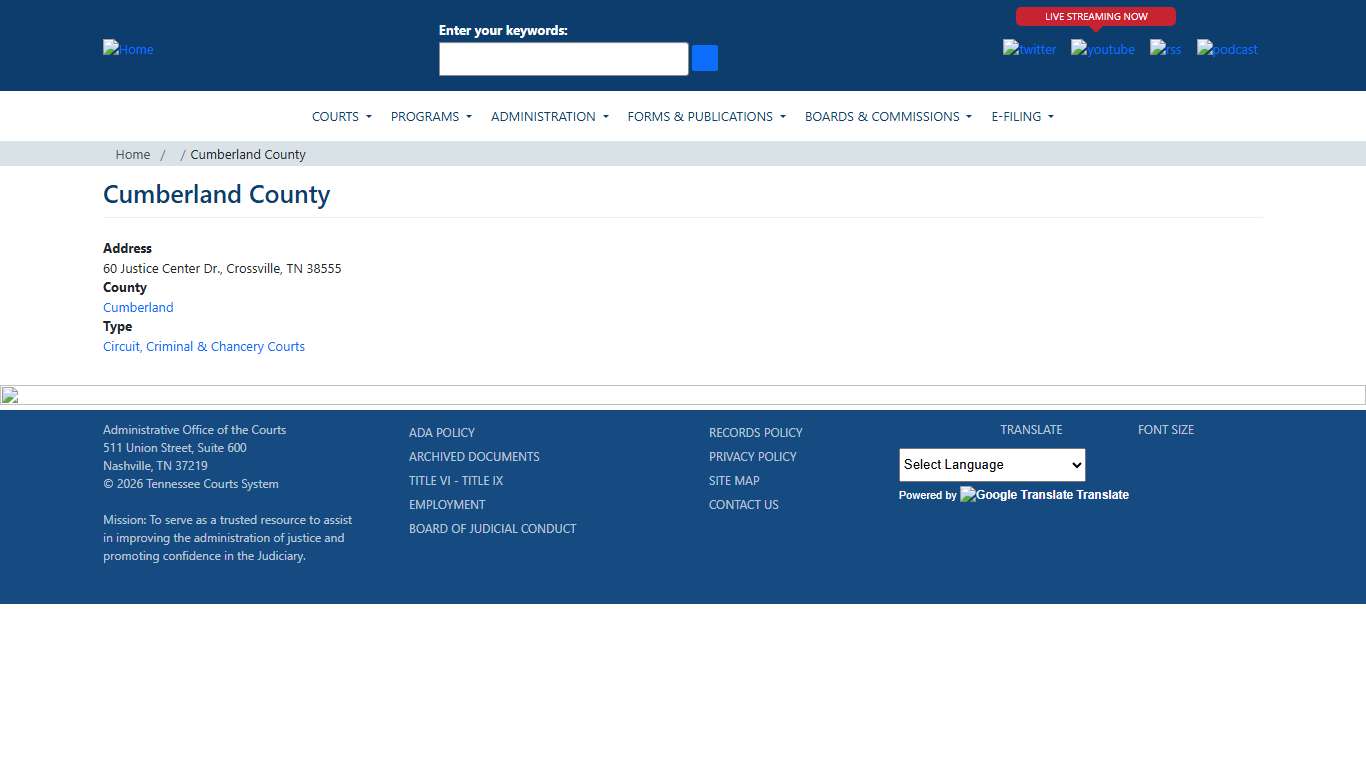 Cumberland County | Tennessee Administrative Office of the Courts